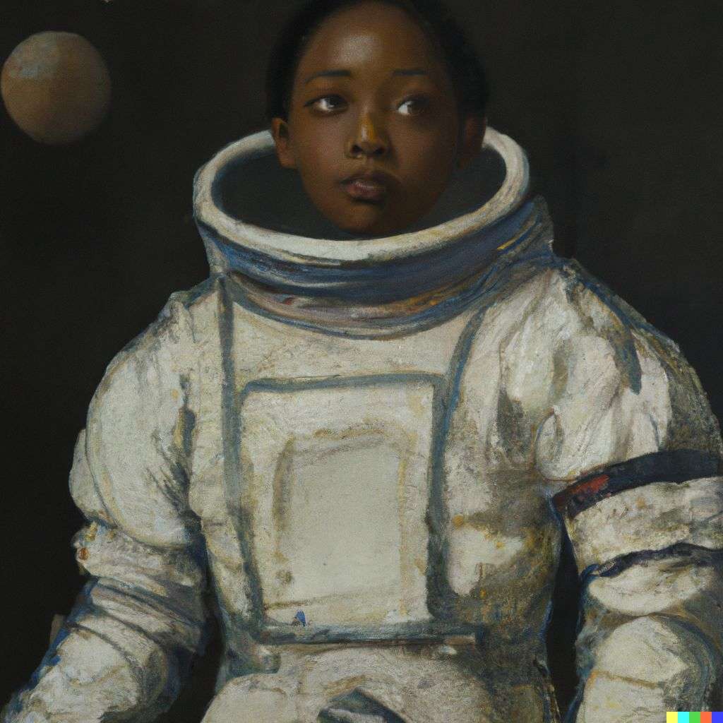 an astronaut, painting from the 18th century